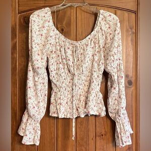 Rose and Grey on or off shoulder top! White with floral print. Elastic bodice